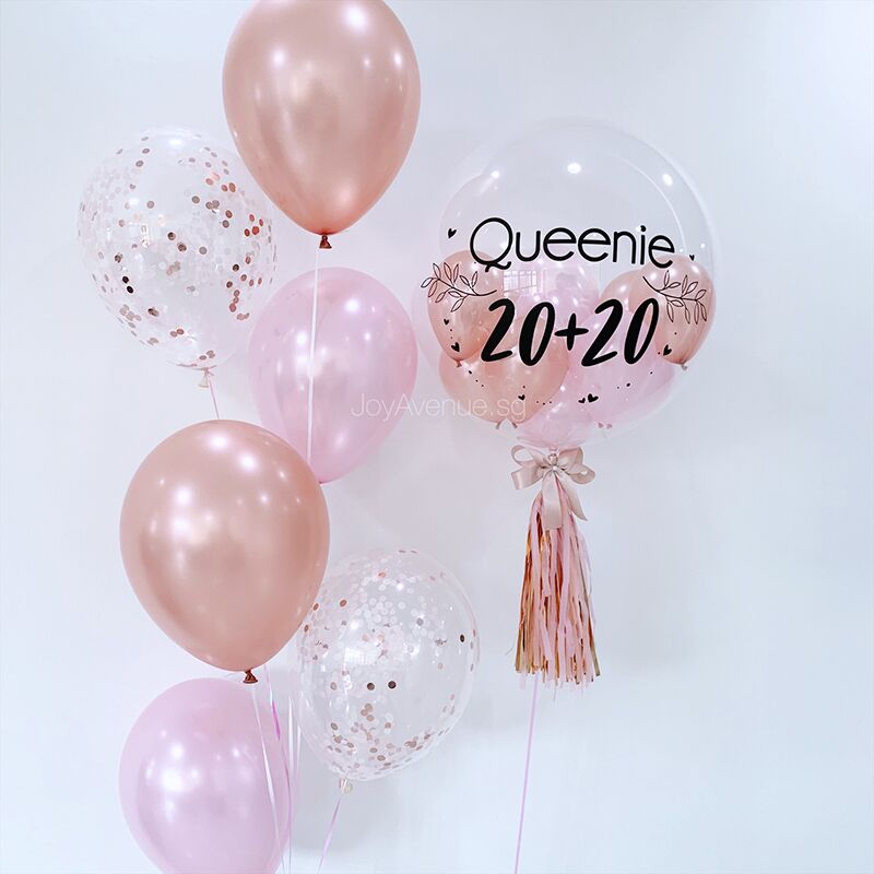 24" CustomBubble with Side Bouquet - Customised Bubble Balloon Latex Side Bouquet